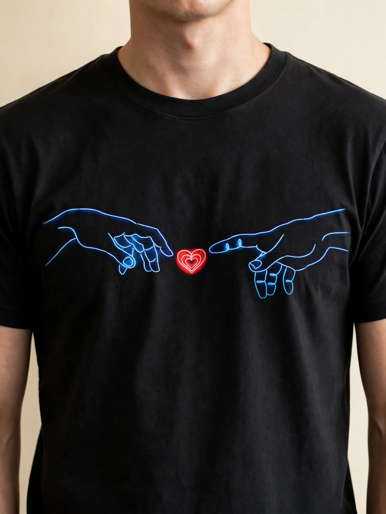 Black Graphic Tee with Neon Hands example 3