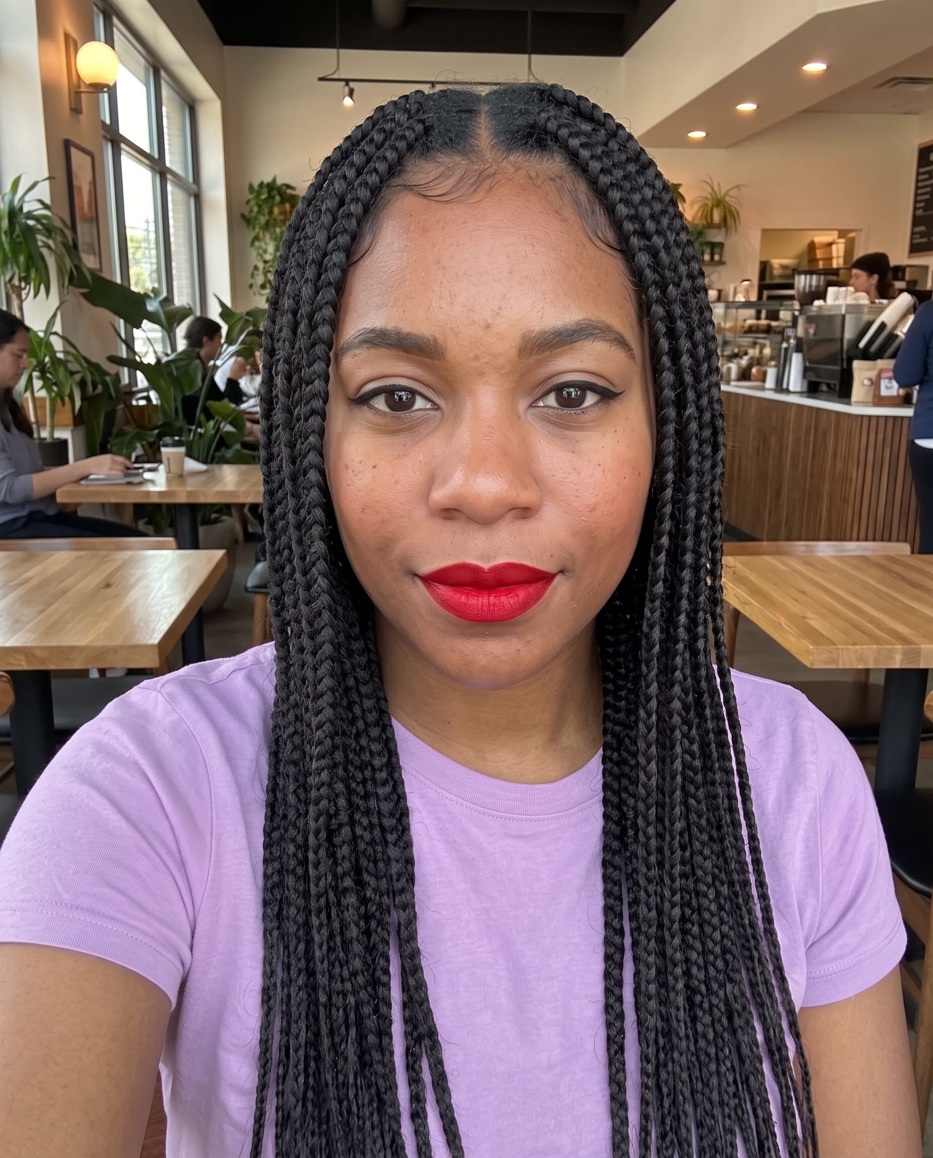 Woman with Box Braids in Cafe example 4, output 2