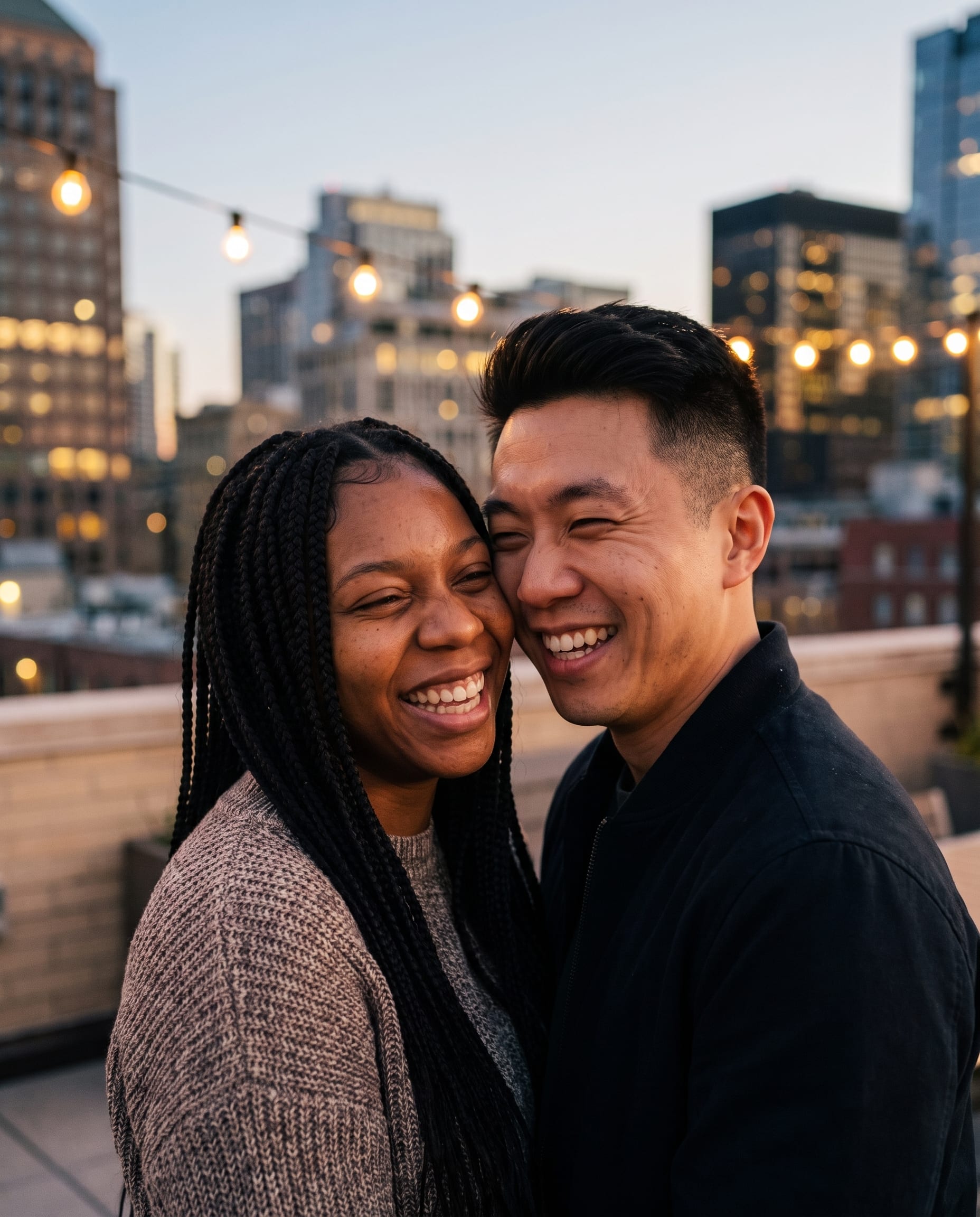 Couple Walking on City Rooftop Terrace example 4, output 2