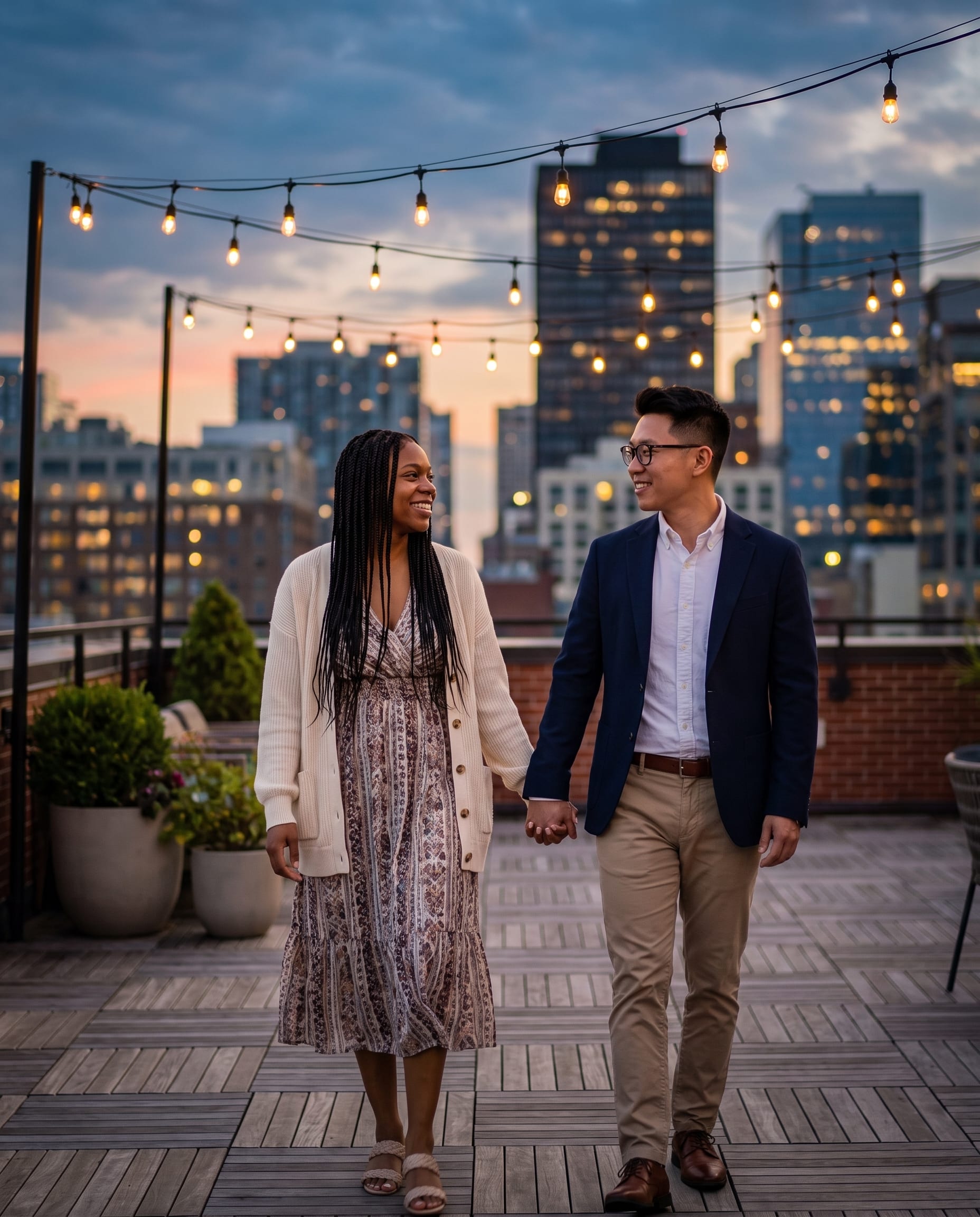 Couple Walking on City Rooftop Terrace example 4