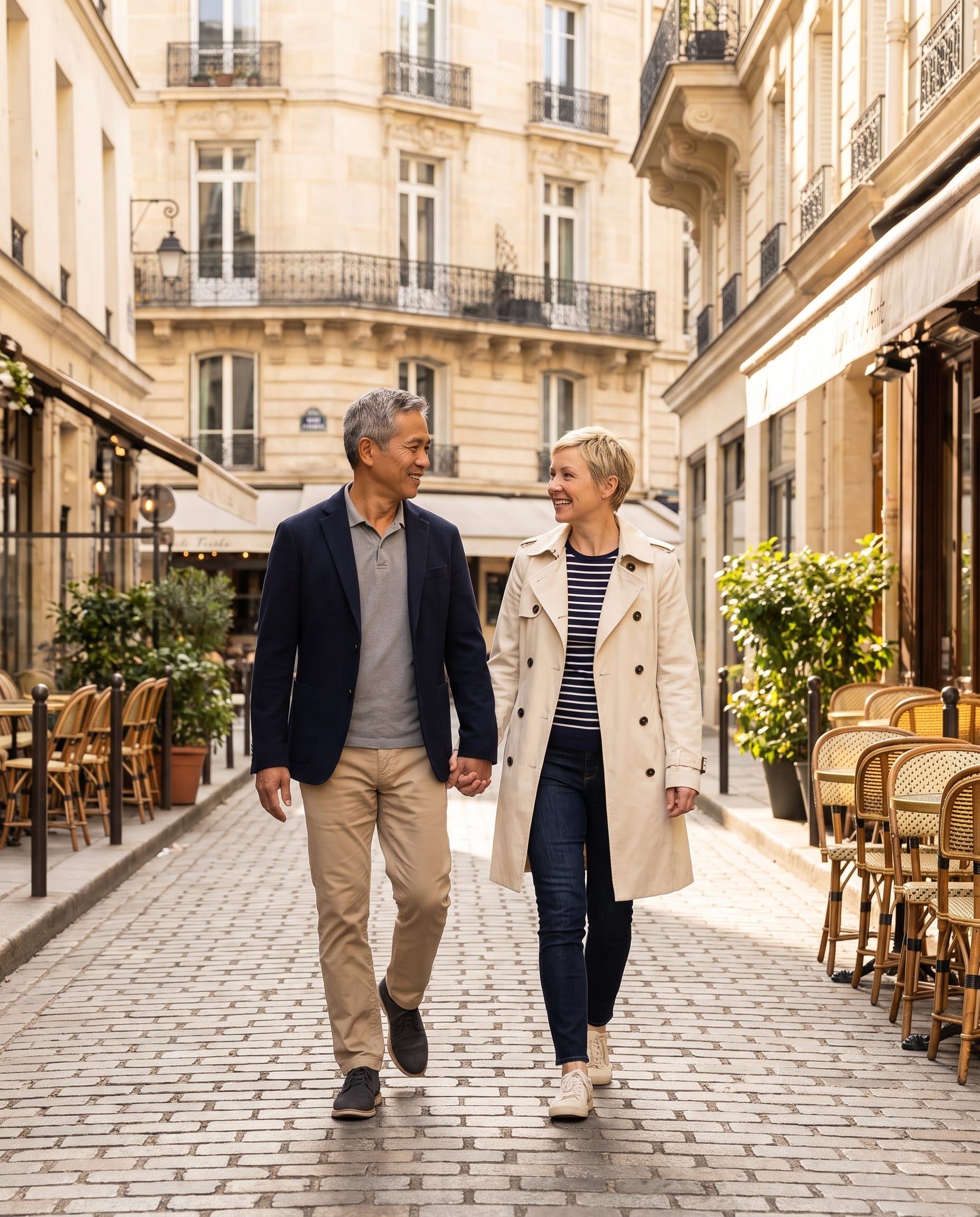 Couple Walking on Cobblestone Street example 3