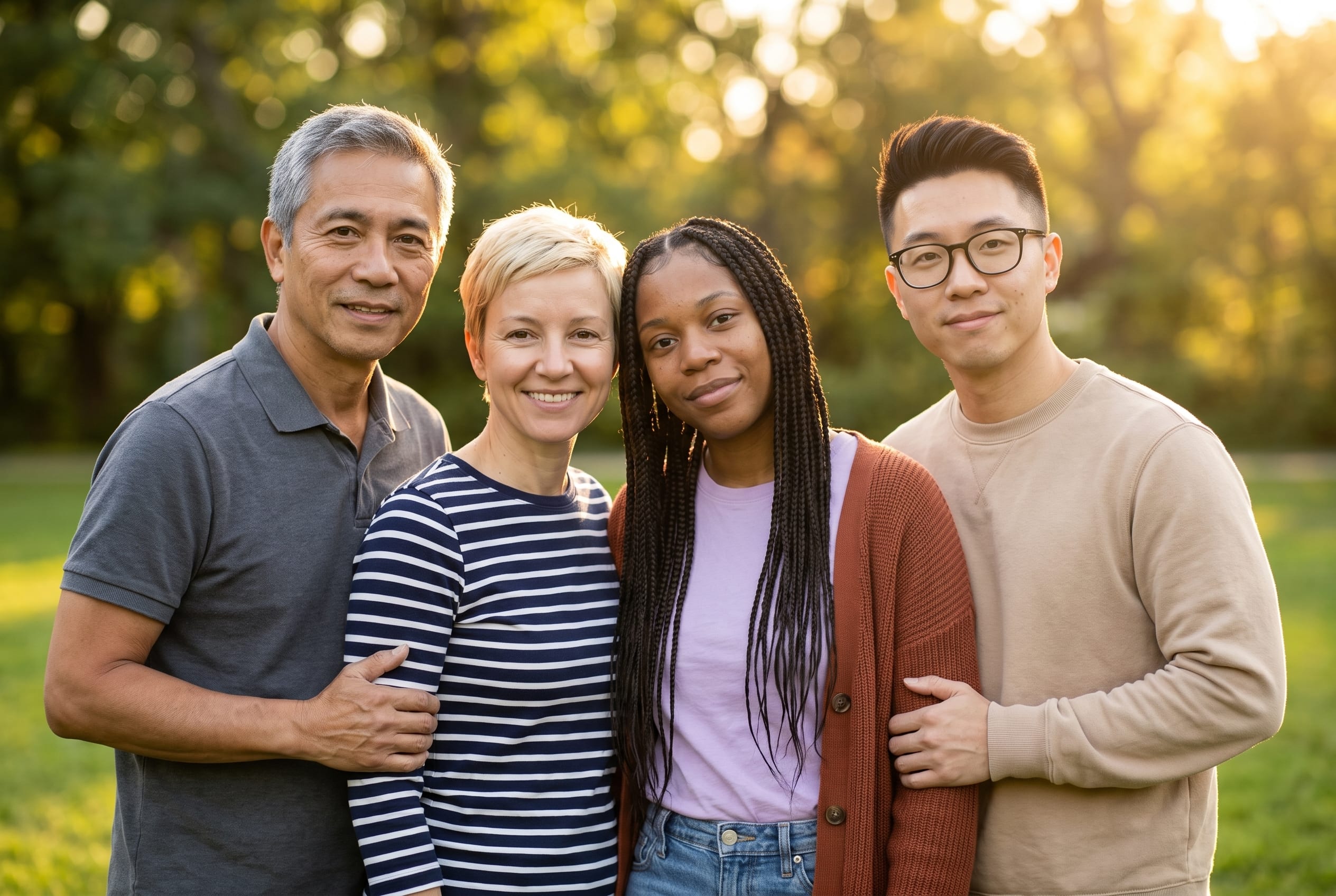Diverse Family Outdoors at Sunset example 4