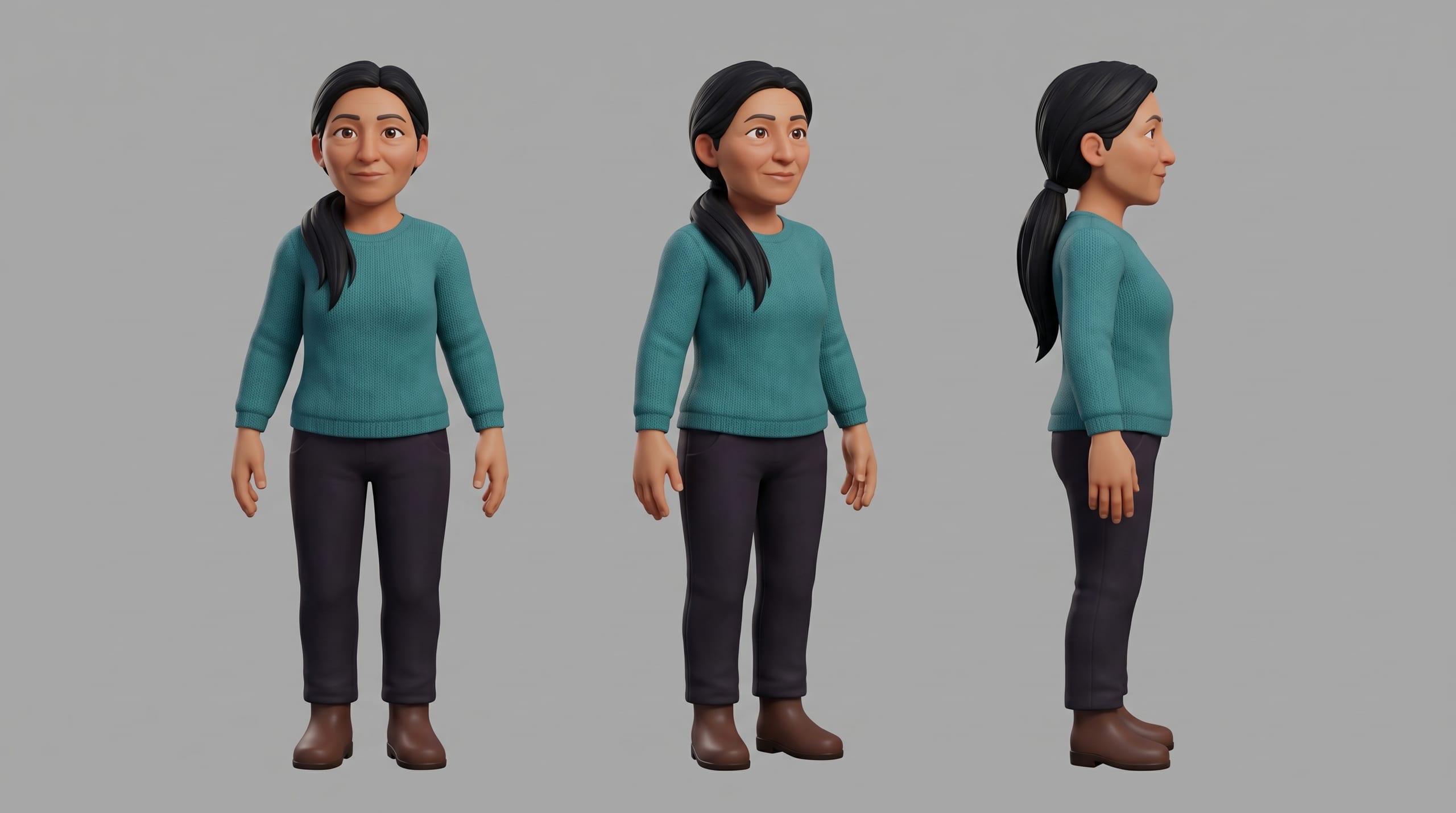 Animated Female Character Turnaround Views example 4