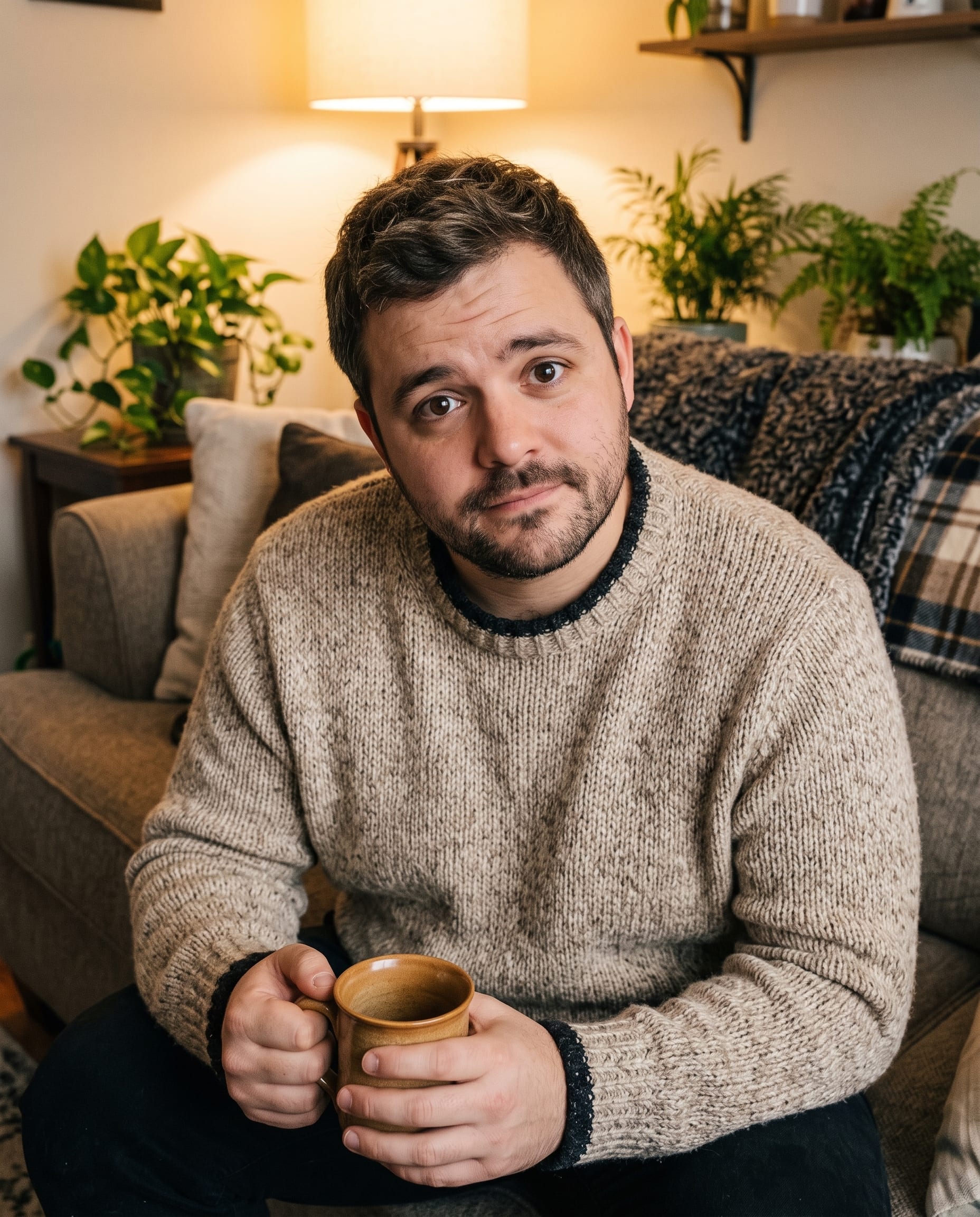 Man with Mug on Cozy Sofa example 3