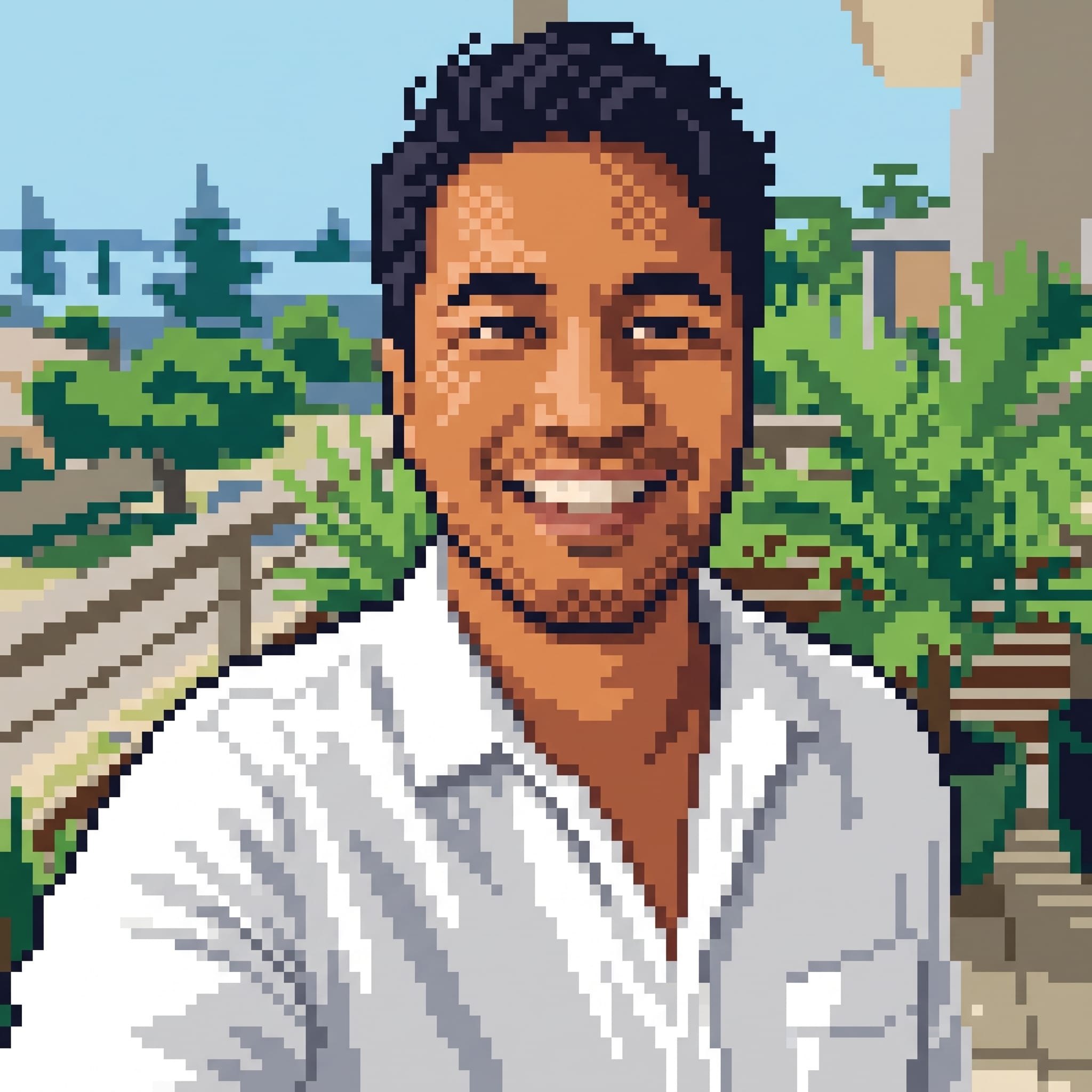 Pixel Art Man on Balcony example 5