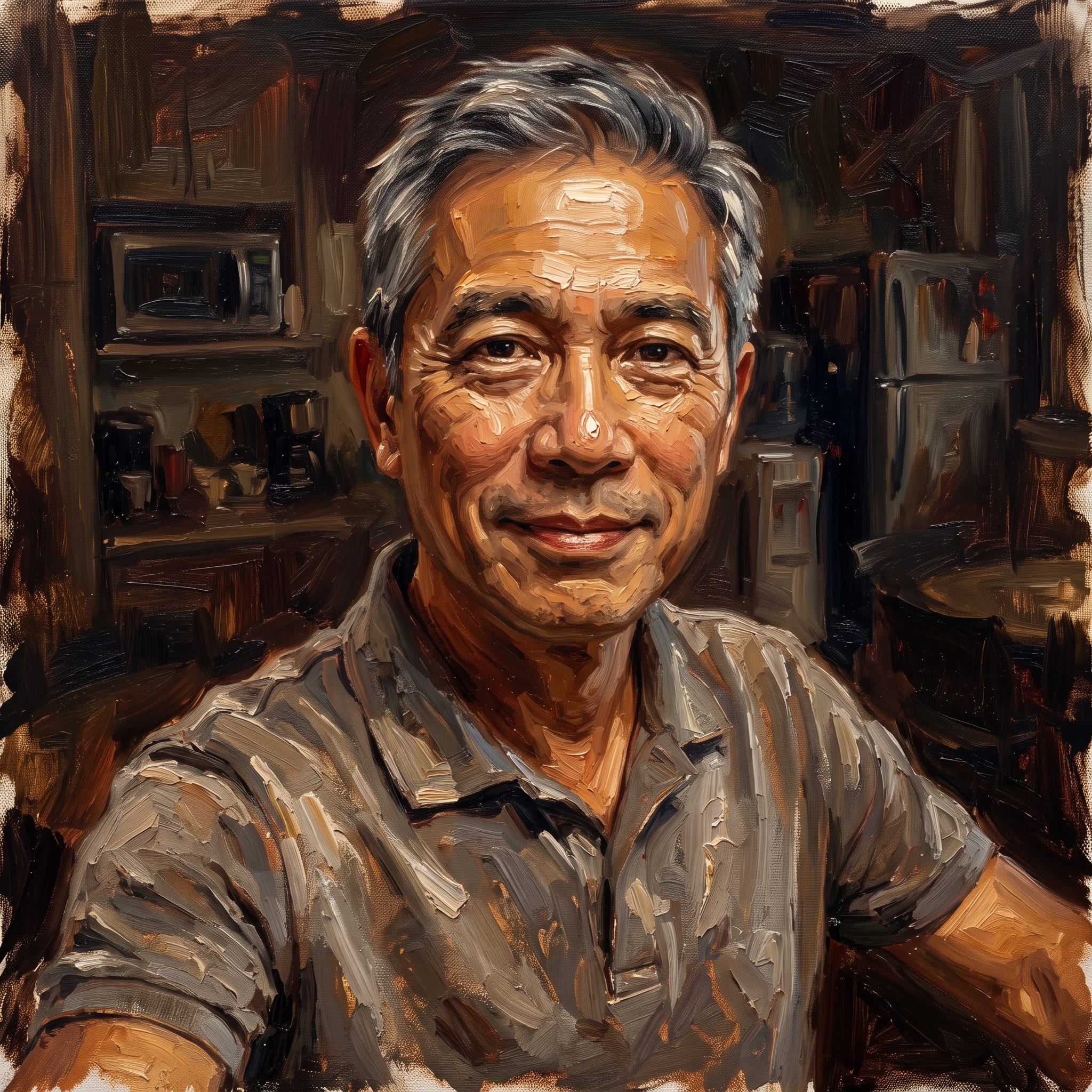 Impasto Portrait of Mature Asian Man example 3