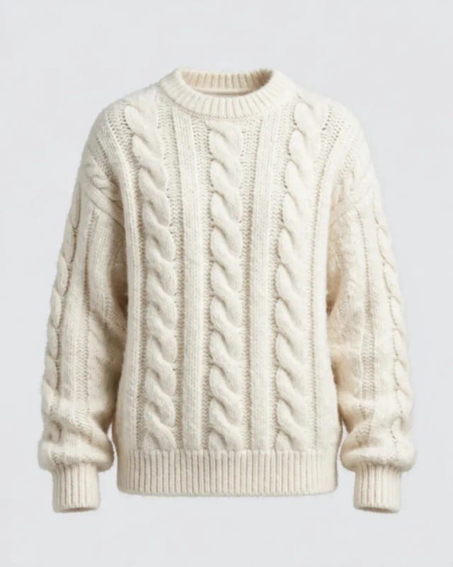 Meta AI illustration: Ivory cable-knit sweater