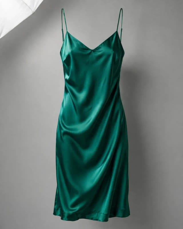 Meta AI illustration: Teal satin dress