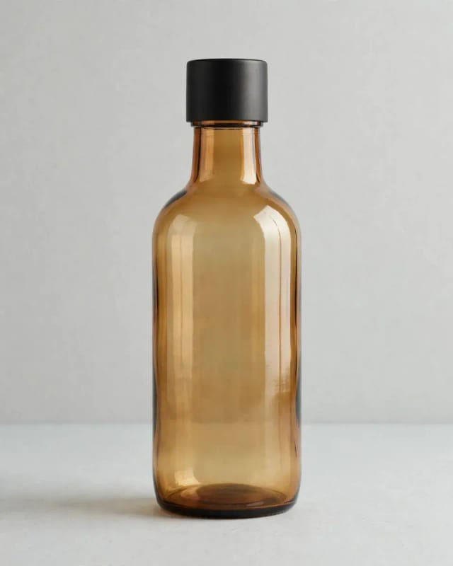 Meta AI illustration: Amber transparent bottle