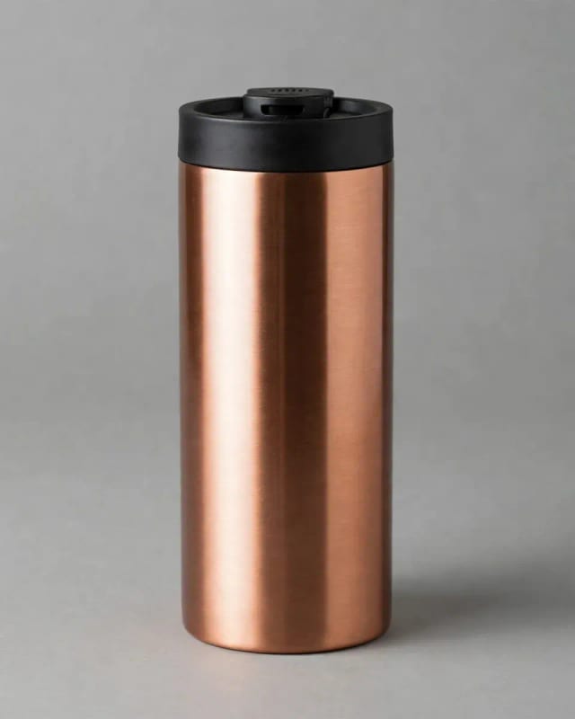 Meta AI illustration: Copper-coloured travel cup