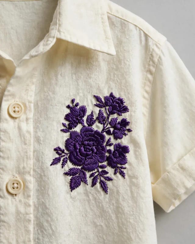 Meta AI illustration: Violet embroidery close-up