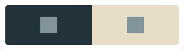 Two digital swatches: the same grey-blue square, sRGB #81949C, on a dark navy surround and on a light beige surround
