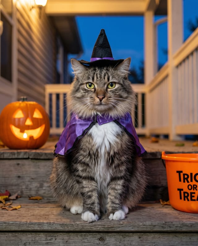 Cat in Witch Costume Among Pumpkins example 1, output 2