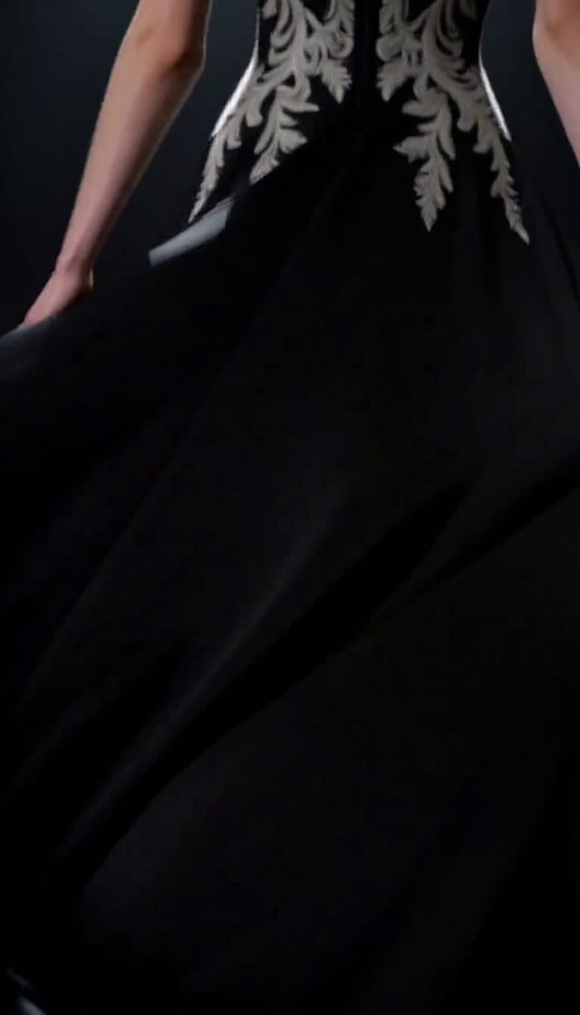 Model in Embroidered Black Evening Gown example 14