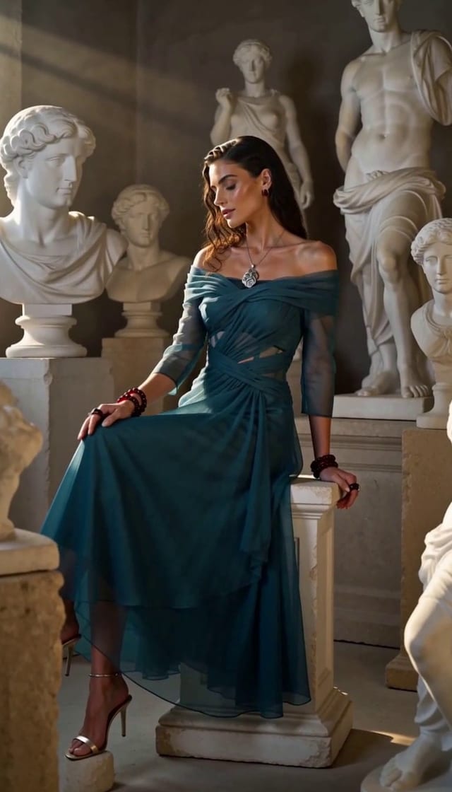 Elegant Teal Gown in Sculpture Studio example 12