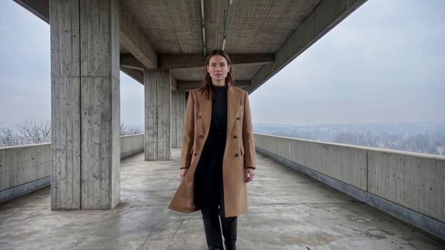 Camel Wool Coat on Concrete Deck example 13