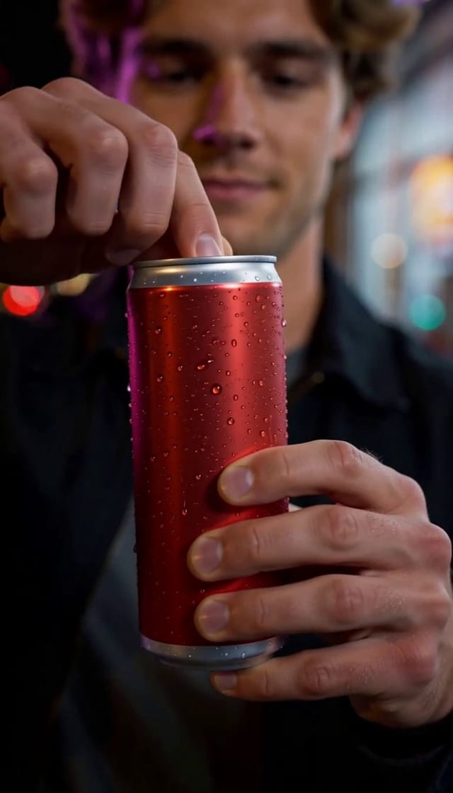Man Enjoying Canned Drink at Night example 1