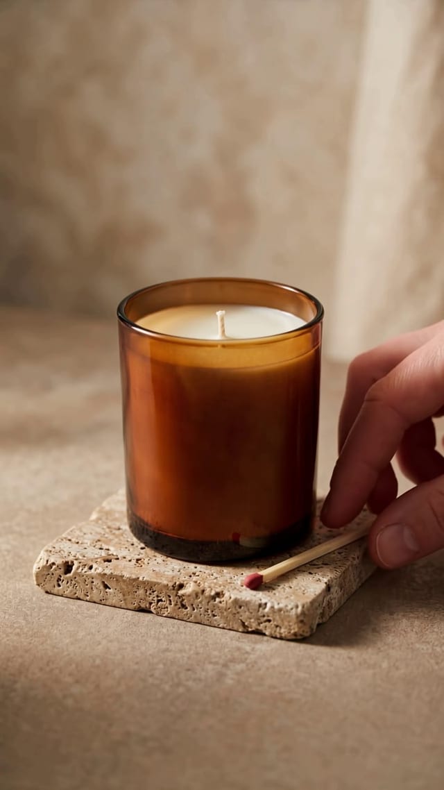 Lighting Candle in Amber Glass Jar example 4