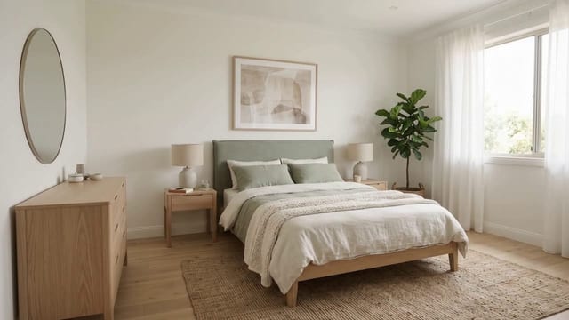 Sunlit Neutral Bedroom Interior Walkthrough example 1